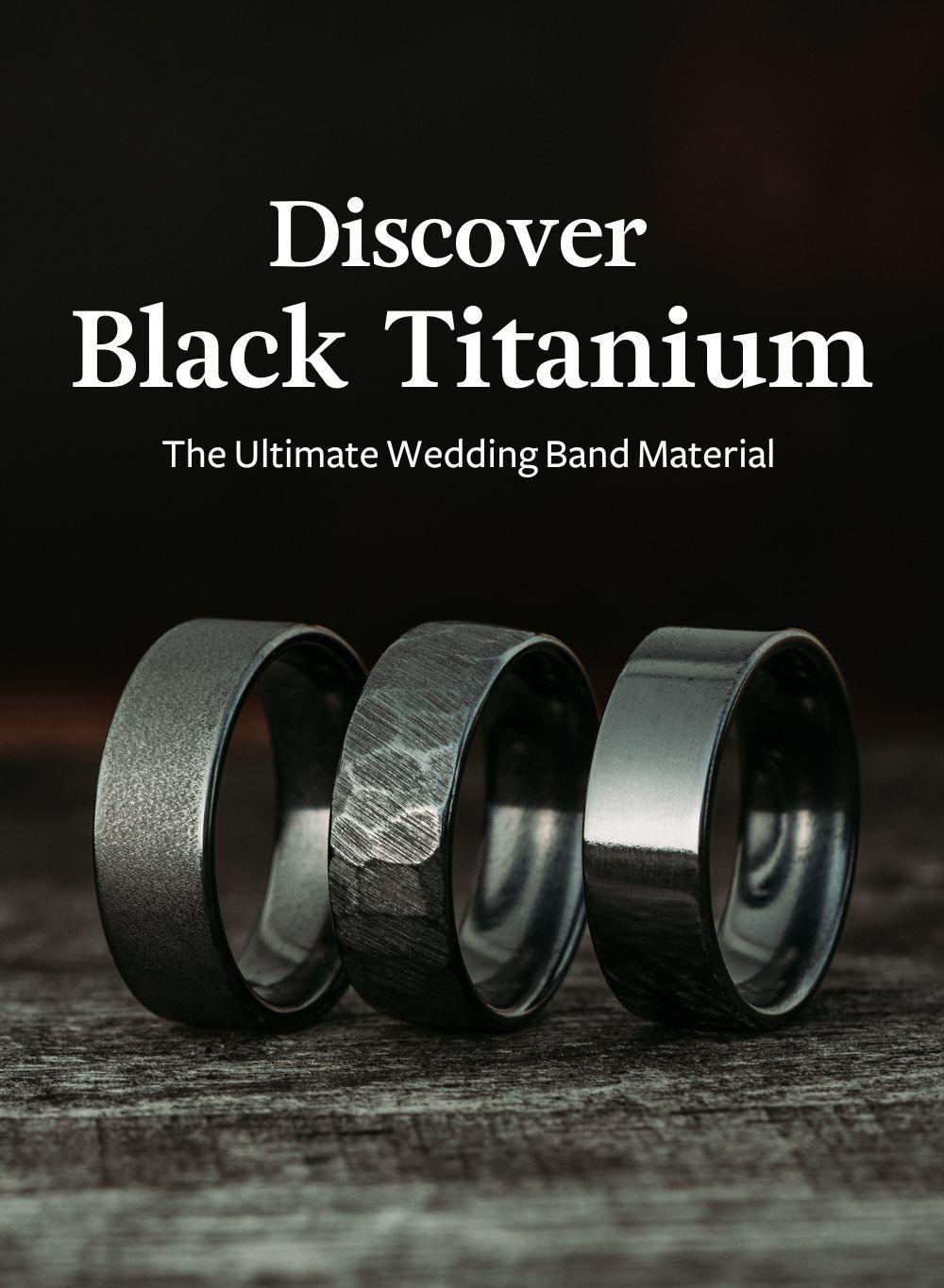 Rustic and Main Men's Apollo Noir Hammered Black Titanium Wedding Band