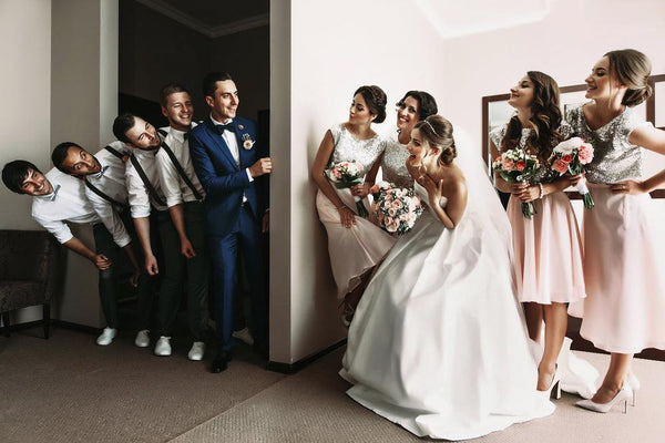 Wedding party having fun before the wedding