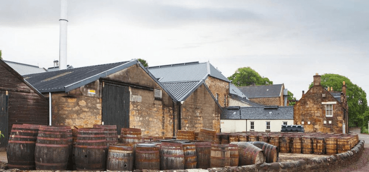 Whiskey barrels at Scottish distillery