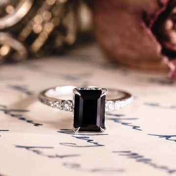 Custom Black Onyx white gold engagement ring