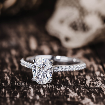 Custom Oval Moissanite Pave Engagement Ring in White Gold