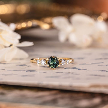 Custom Round Teal Australian Sapphire Engagement Ring in 18K Yellow Gold