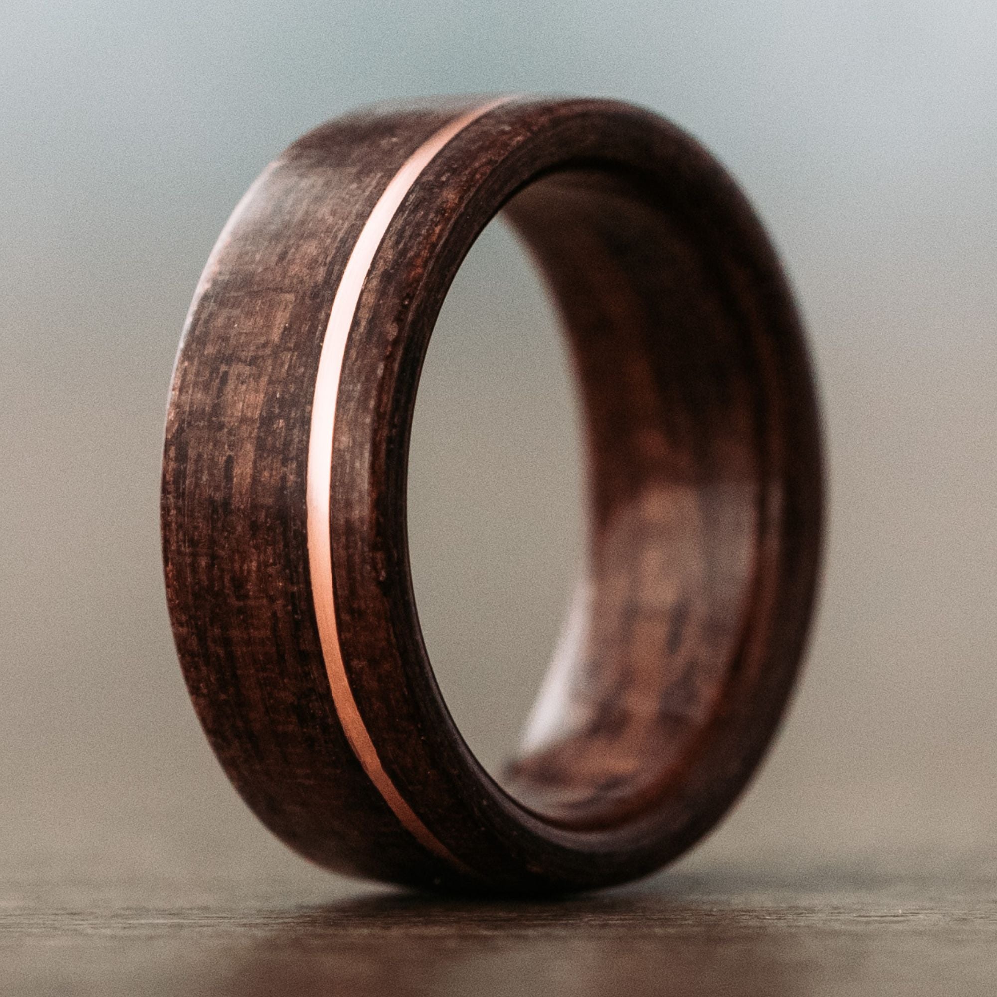 In-Stock) Antique Walnut Offset Copper Wood Wedding Band Size