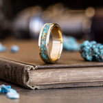 Mens-gold-wedding-band-turquoise-gold-flakes-rustic-and-main