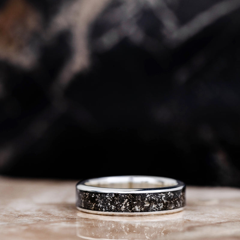 The Stargazer | Meteorite and Sterling Silver Ring with Silver Flakes