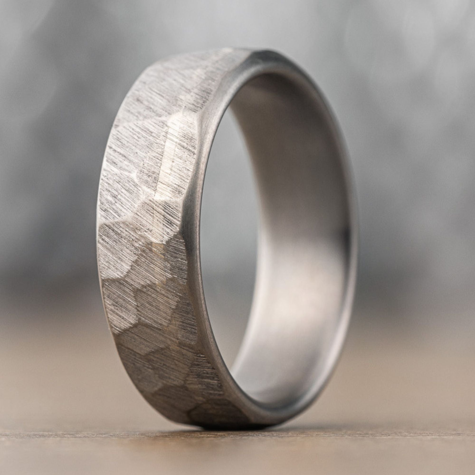 The Apollo Noir | Men's Hammered Black Titanium Wedding Band | Rustic and Main