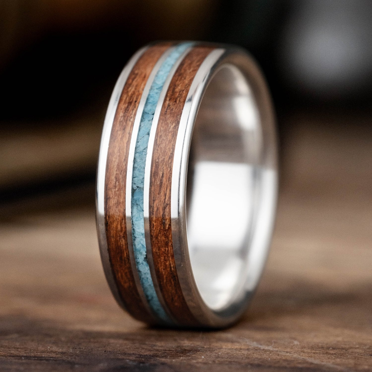 Arizonan | Men's Titanium Wedding Band + Mesquite Wood & Turquoise