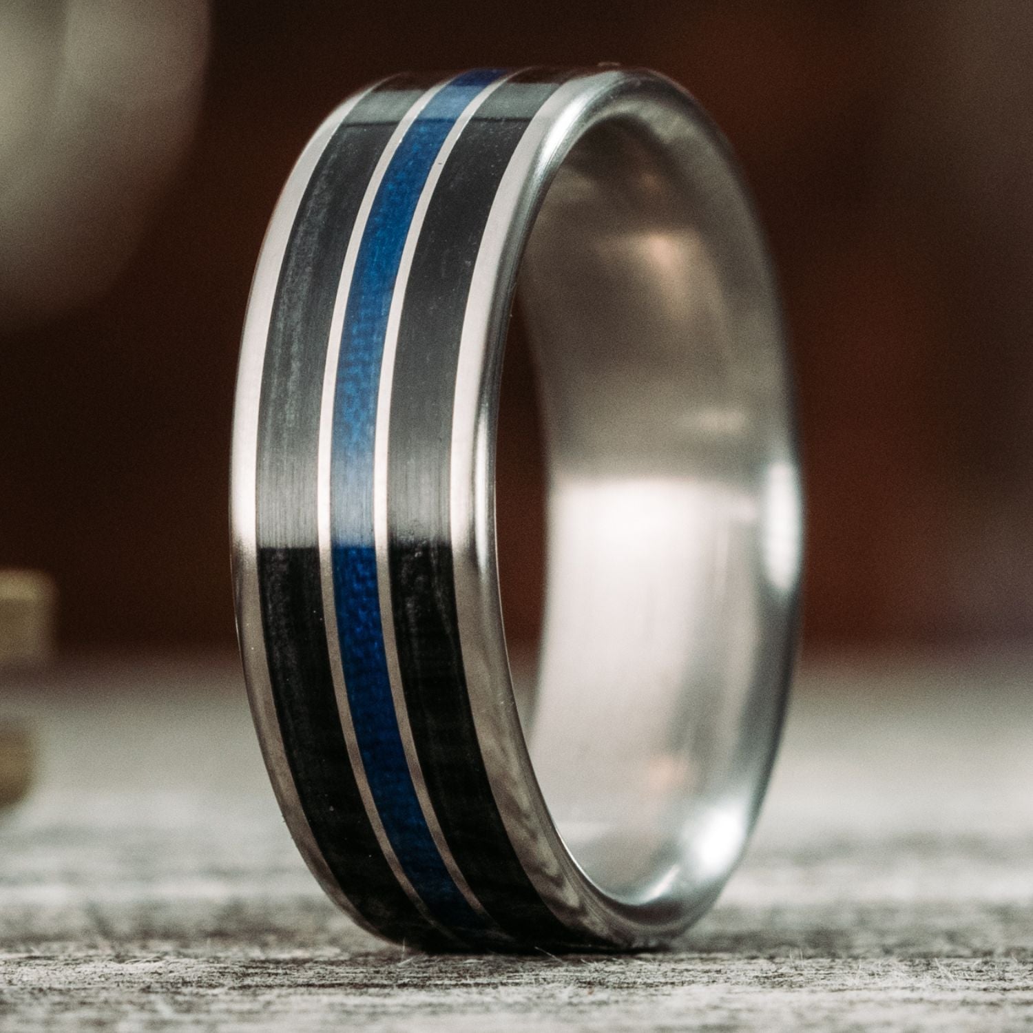 Blue hot Ring, Wedding Band, Titanium Ring, Thin Blue Line Ring