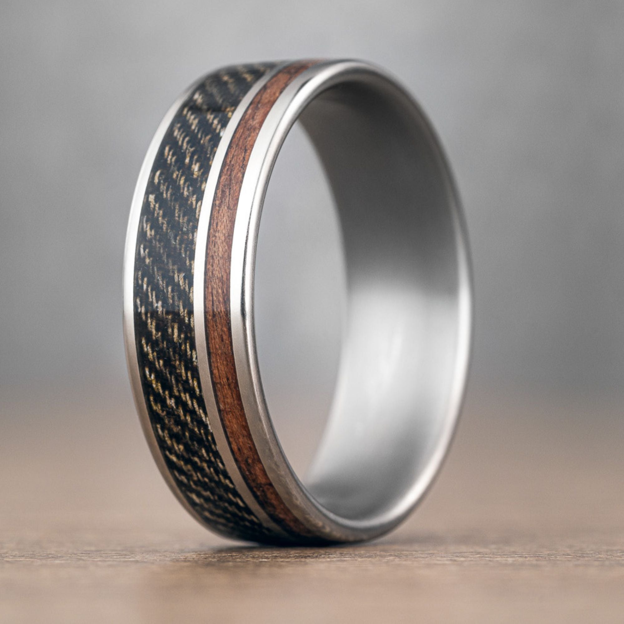 The World War I | Men's Rifle Stock Wood Wedding Band with WWI Uniform & Metal Inlay | Rustic and Main