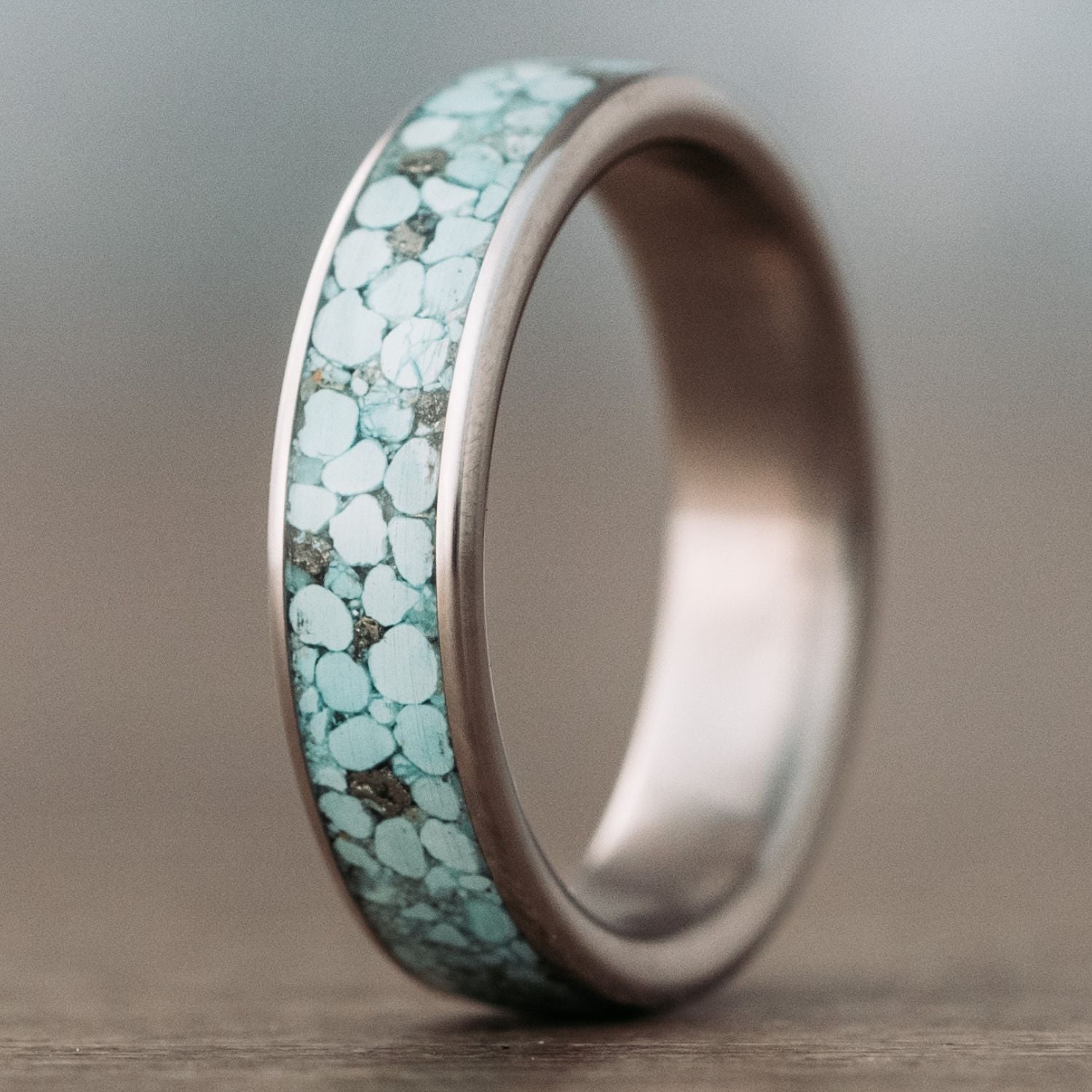 Custom Titanium Wedding Band with Turquoise Size 6mm