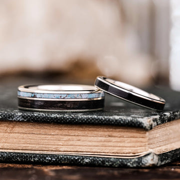 The Spirit of Sonora & The Helen - Black Whiskey Barrel Sterling Silver Wedding Ring Set