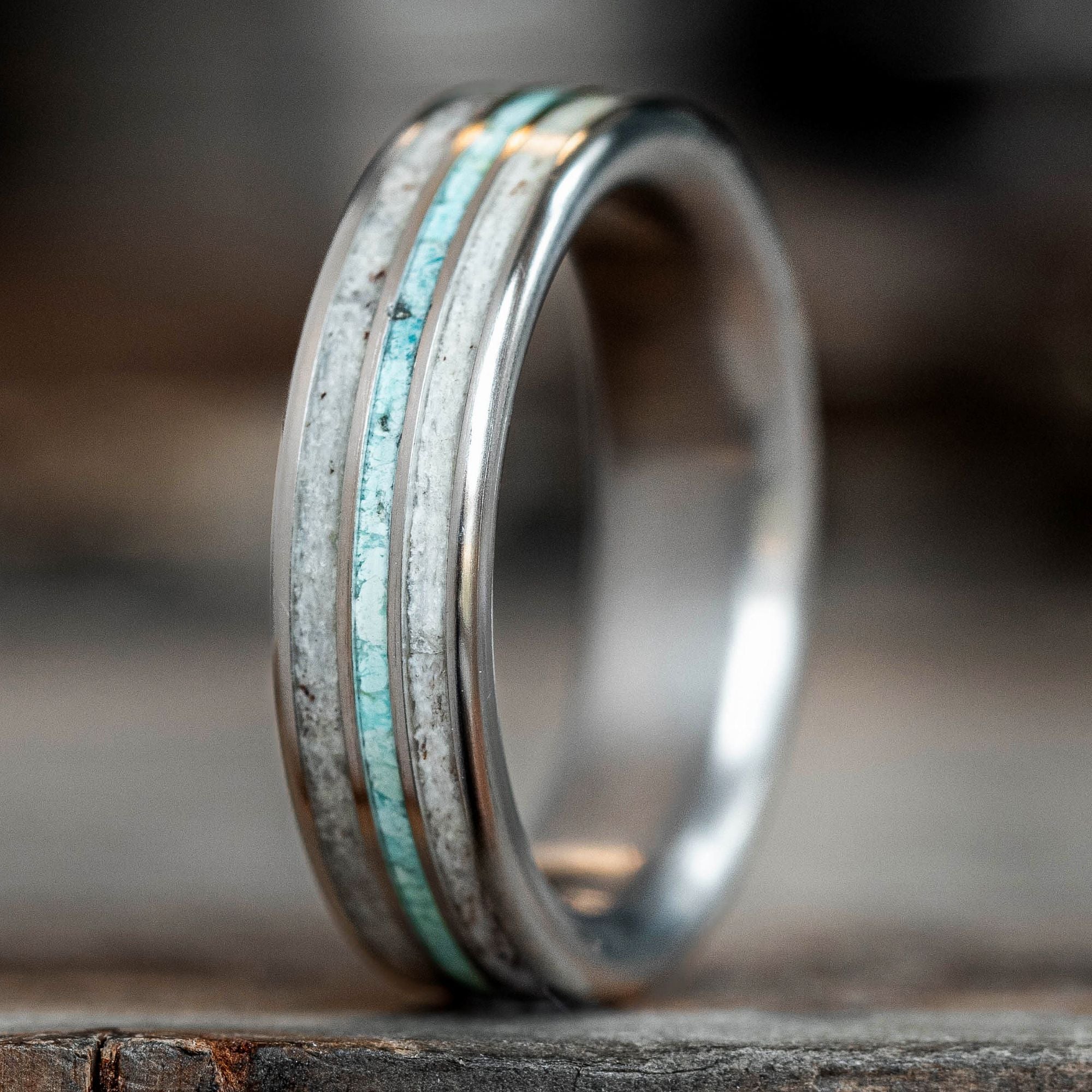 The Huntsman  Men's Titanium Wedding Band with Elk Antler & Turquoise –  Rustic and Main