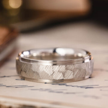 in-stock-the-orion-mens-hammered-brushed-silver-wedding-band :: Shown in 7mm Wide | Silver