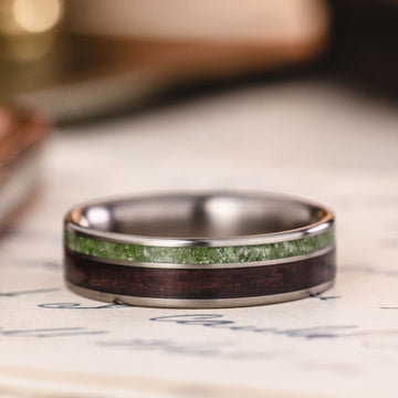 The-Sage-Mens-Titanium-Wedding-Band-Rosewood-Green-Imperial-Diopside :: Shown in 6mm Wide | Titanium