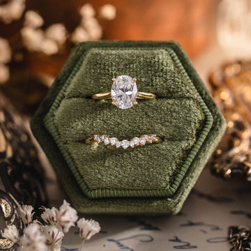 The Lily & Marian Oval Diamond Solitaire & Curved Diamond Contour Bridal Set