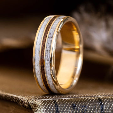 :: Shown in 14k Yellow Gold & Light Elk Antler | 7mm Wide