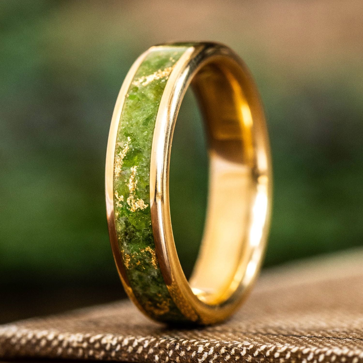 Yellow Gold Mens Wedding Rings Green Apollo Green Tourmaline