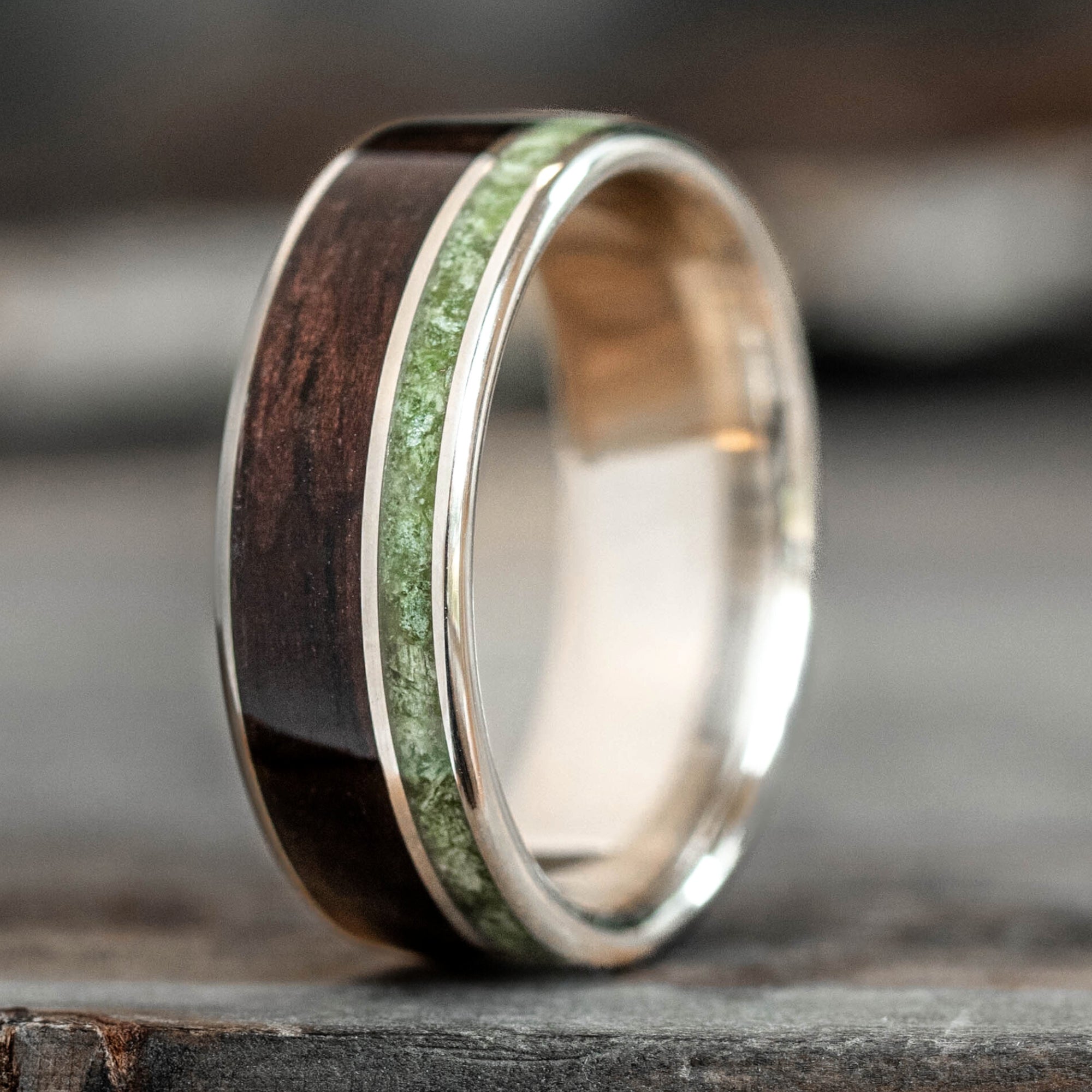 The Sage Ring - Titanium Men's Wedding Bands with Rosewood and Jade – Rustic  and Main