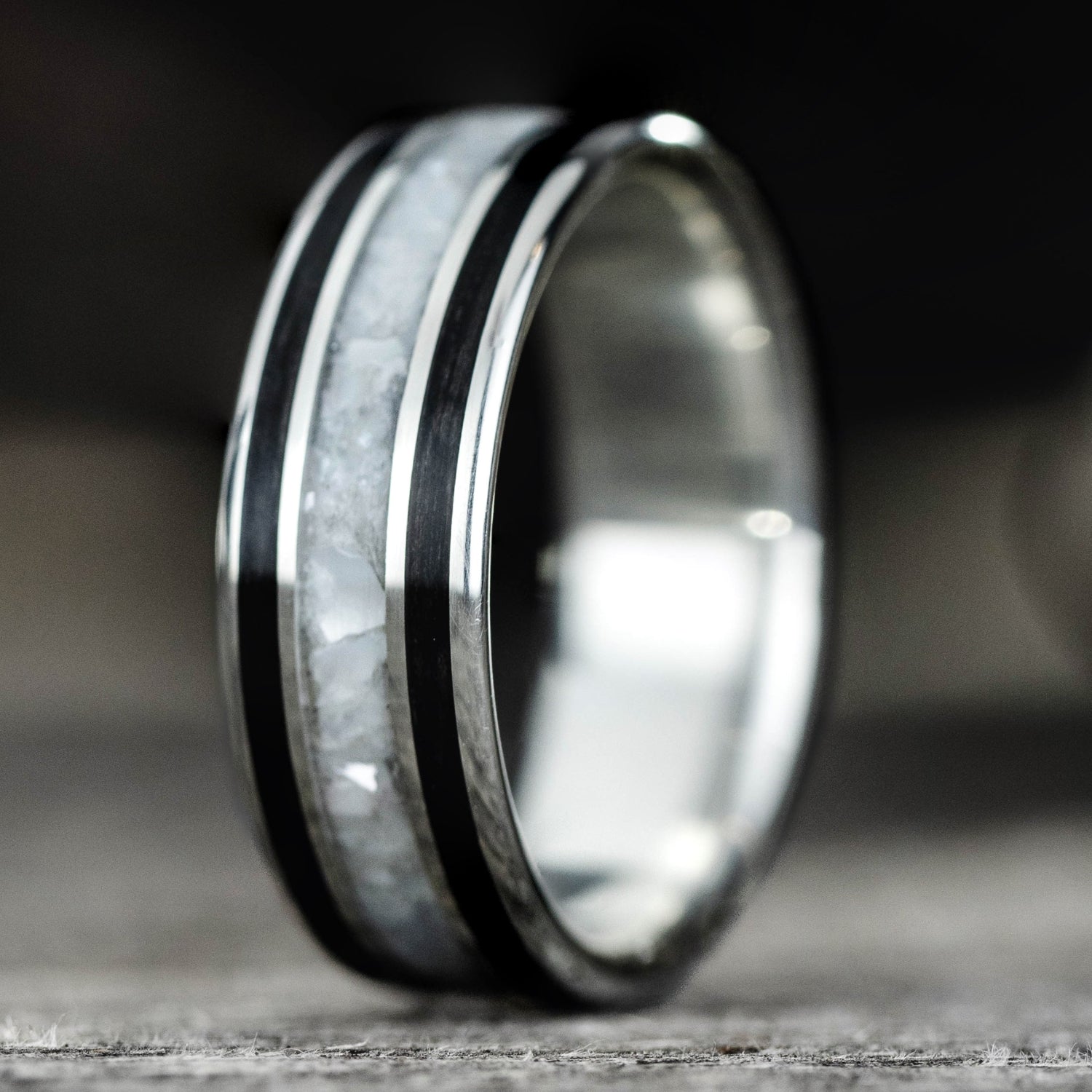 The Pearl | Men's Silver Wedding Band + Whiskey Barrel & Pearl