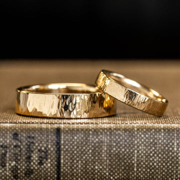 The Willow & Alder - Bark Textured Matching Gold Wedding Ring Set