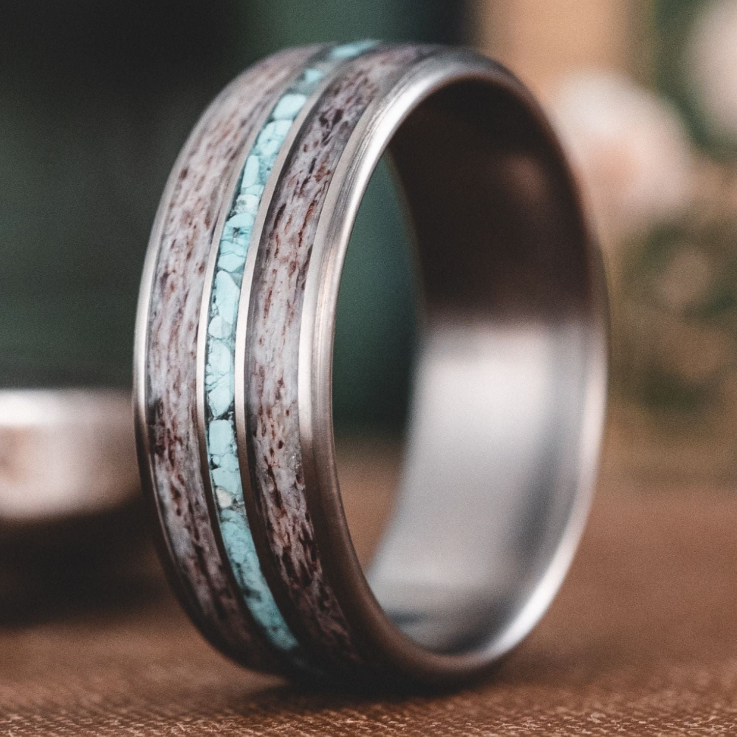 The Huntsman  Men's Titanium Wedding Band with Elk Antler & Turquoise –  Rustic and Main