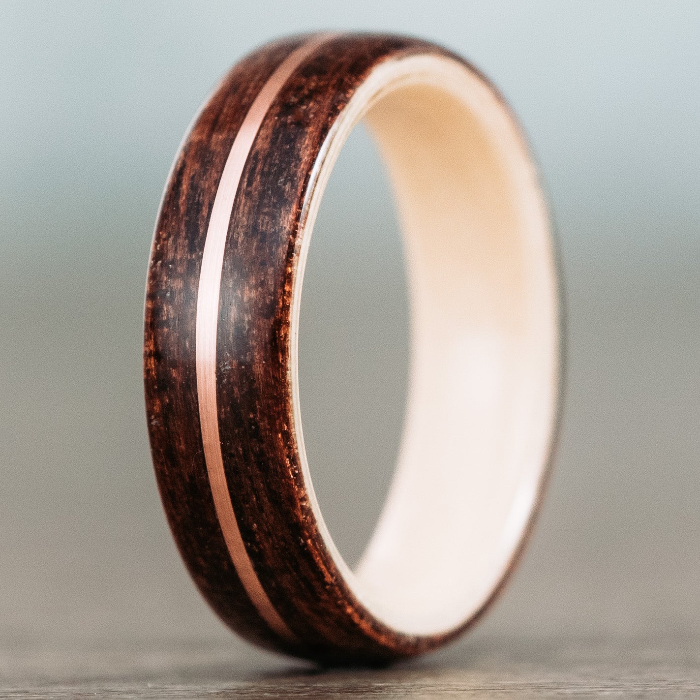 The Laura | Women's Walnut Wood Leather Ring with Holly Liner & Metal Inlay | Rustic and Main