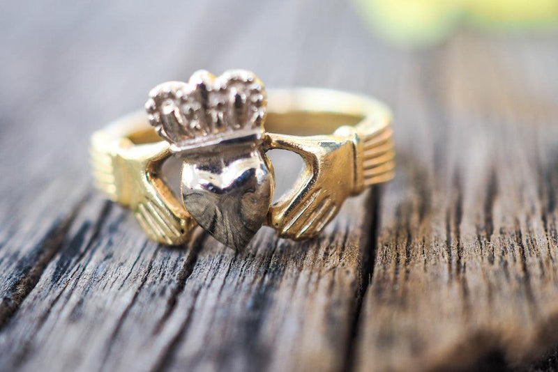 Gold and silver Irish Claddagh ring