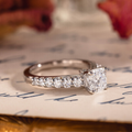 Cushion cut lab-grown diamond engagement ring in 10K white gold with moissanite pavé accents