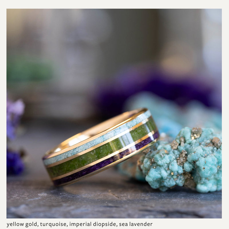 Custom Gold, Silver or Titanium Band - 3-Inlay Ring (Wide Center ...