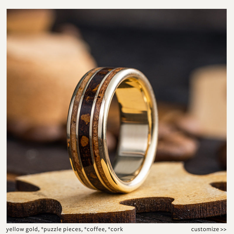 Custom Gold, Silver or Titanium Band - 3-Inlay Ring (Wide Center ...