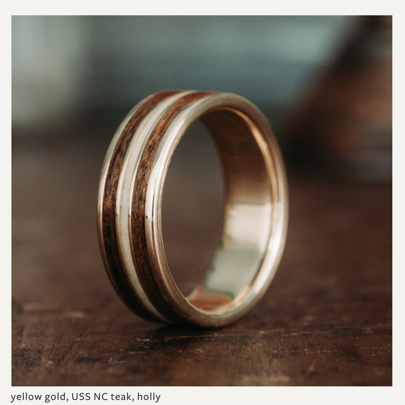 Custom Gold, Silver or Titanium Band - 3-Inlay Ring (Narrow Center ...