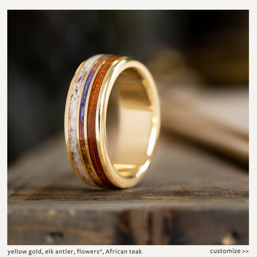 Custom Gold, Silver or Titanium Band - 3-Inlay Ring (Narrow Center ...