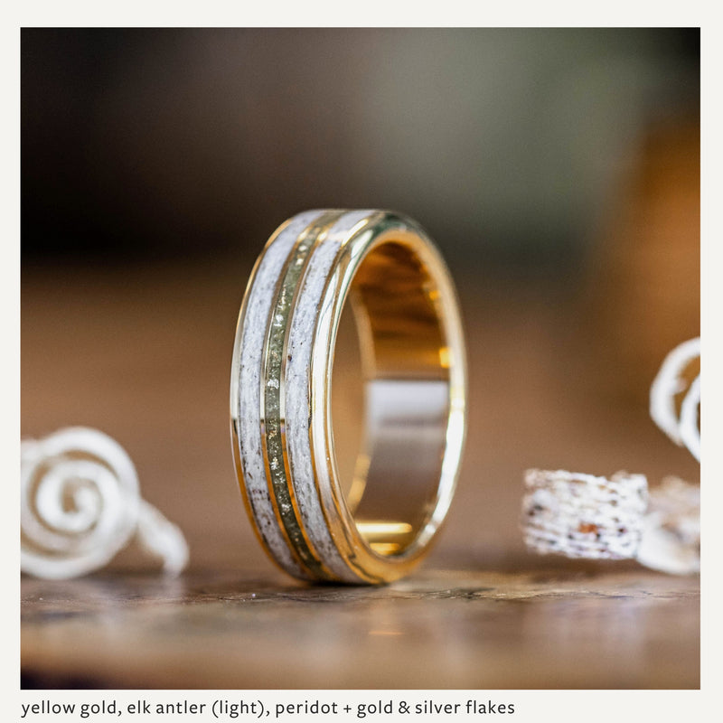 Custom Gold, Silver or Titanium Band - 3-Inlay Ring (Narrow Center ...