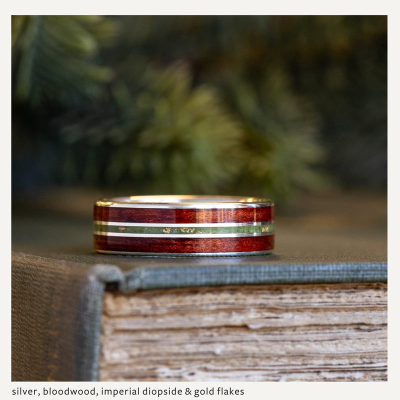 Custom Gold, Silver or Titanium Band - 3-Inlay Ring (Narrow Center ...