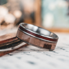 The Leatherneck | Men's Titanium Wedding Band with Marine Desert MARPAT Uniform & Bloodwood Inlays