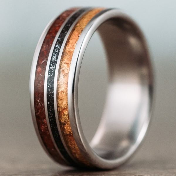 Mens wedding ring deals dinosaur bone