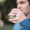 (In-Stock) The Jurassic | Men's Titanium Wedding Band with Dinosaur Bone, Meteorite & Fossilized Amber - Size 10.75 | 8mm Wide
