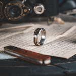 (In-Stock) The Infantryman | Titanium Wedding Band with WWI Uniform Wool and Copper - Size 10.5 / 8mm