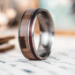 The Leatherneck | Men's Titanium Wedding Band with Marine Desert MARPAT Uniform & Bloodwood Inlays