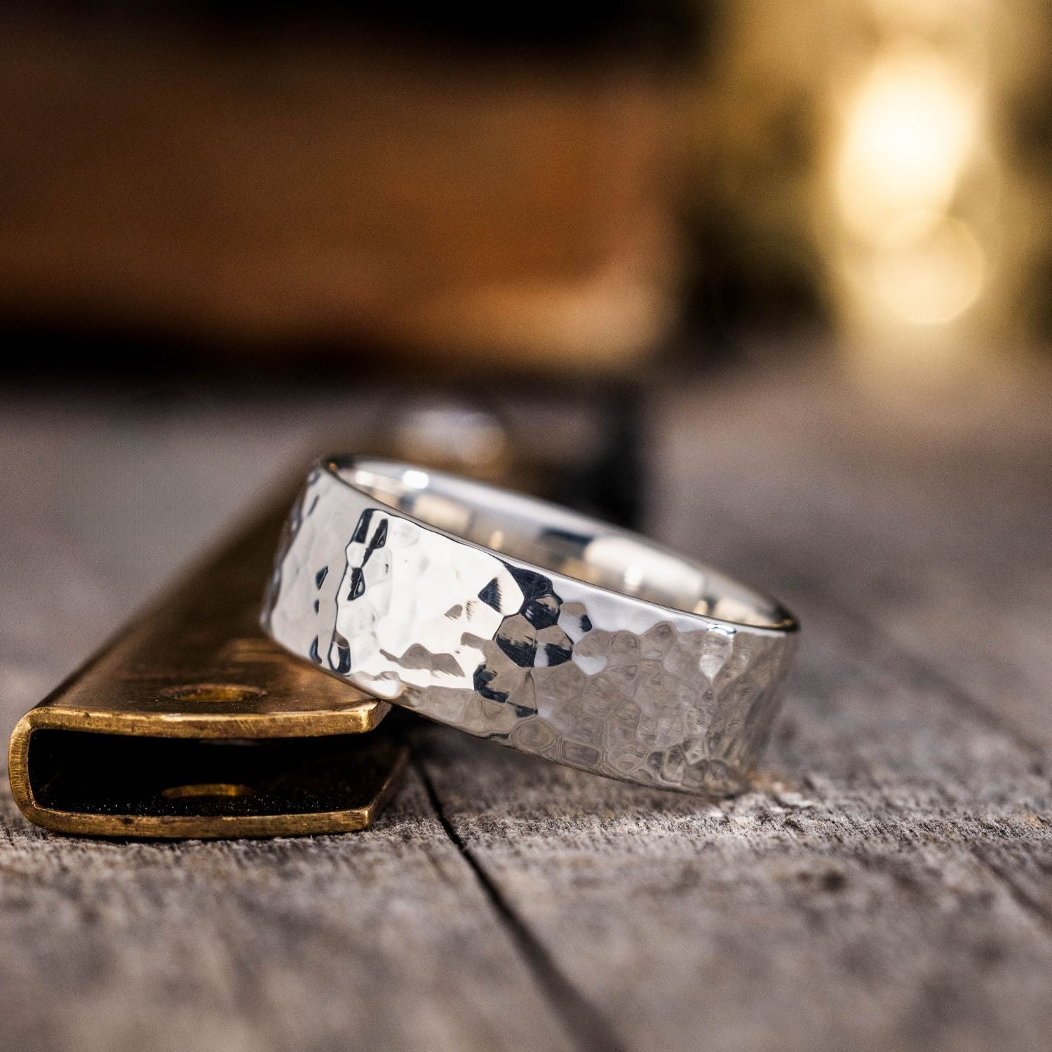 The Arche | 8mm Men's Hammered Silver Wedding Band – Rustic and Main