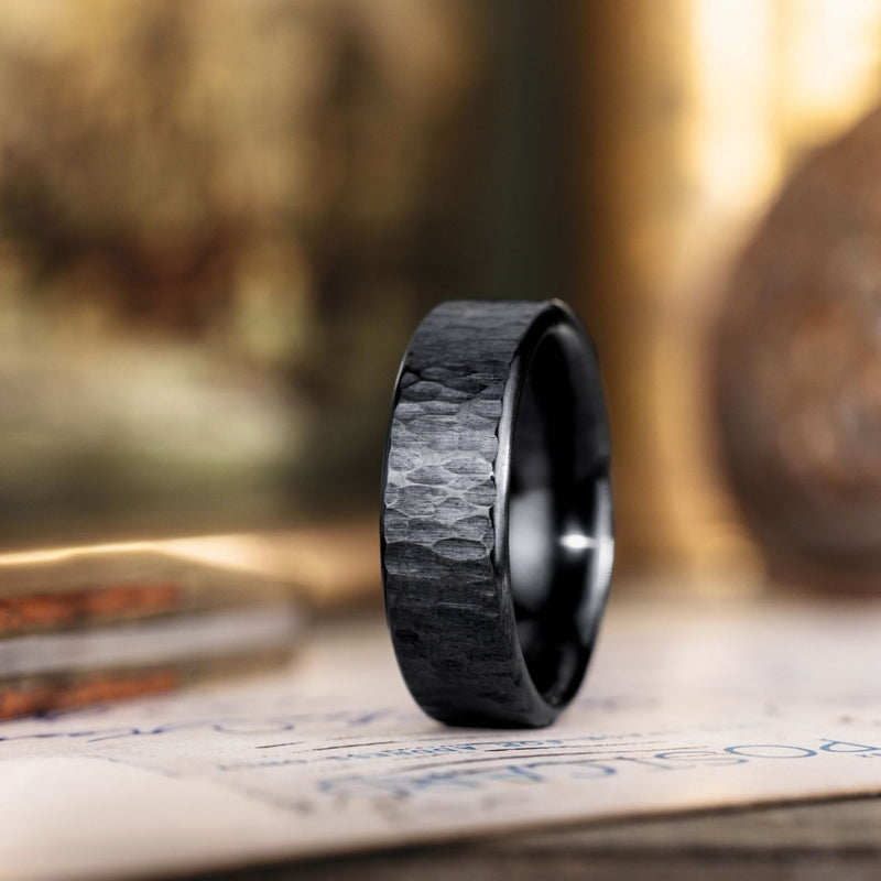 Alder-Noir-bark-texture-black-titanium-mens-wedding-band-rustic-and-main