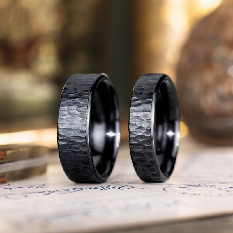 Alder-Noir-bark-texture-black-titanium-mens-wedding-band-rustic-and-main