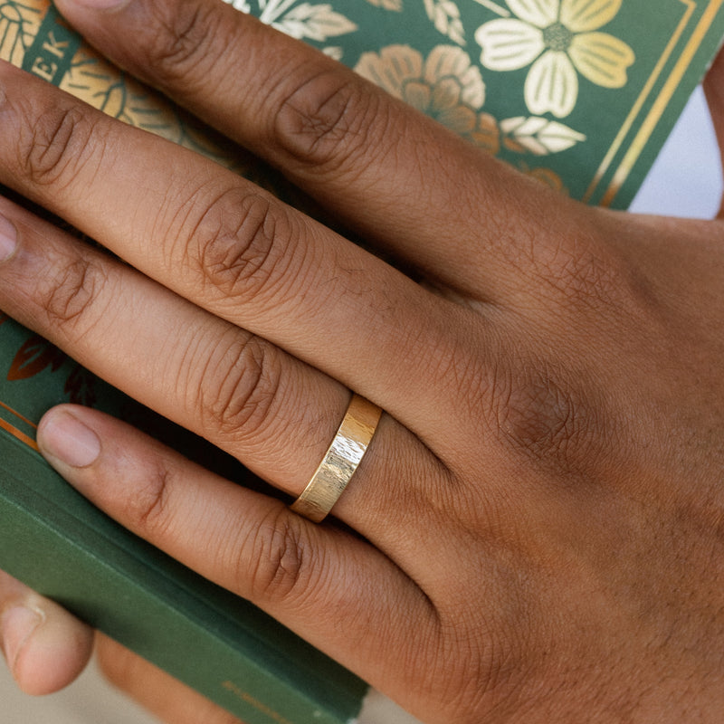 The Willow & Alder - Bark Textured Matching Gold Wedding Ring Set
