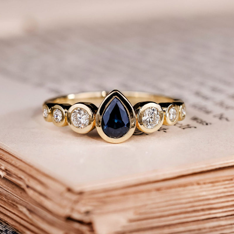 Bezel-Set-Pear-Cut-Natural-Blue-Sapphire-Lab-Grown-Diamond-Accents-The-Lyra-Rustic-And-Main