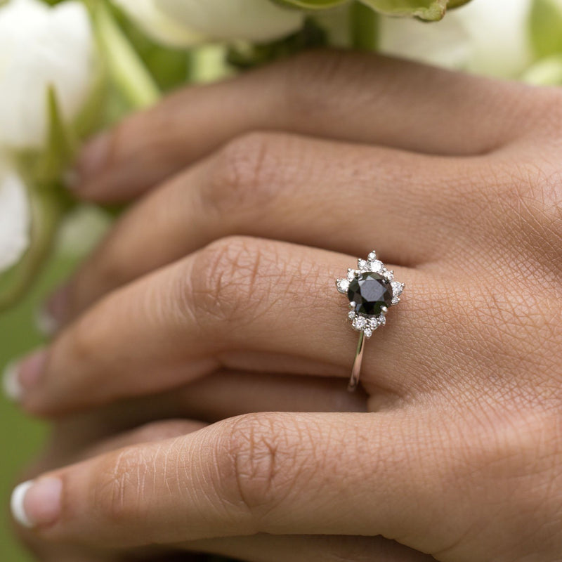 Celestial-Natural-Black-Diamond-Engagement-Ring-Lab-Grown-Diamond-Cluster-Accents-The-Nova-Rustic-And-Main