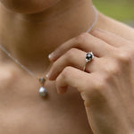 Celestial-Natural-Black-Diamond-Engagement-Ring-Lab-Grown-Diamond-Cluster-Accents-The-Nova-Rustic-And-Main