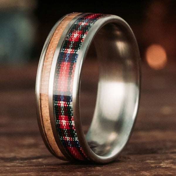 Celtic-Stewart-Royal-Mens-Titanium-Wedding-Band-Whiskey-Barrel-Tartan-Rustic-and-Main