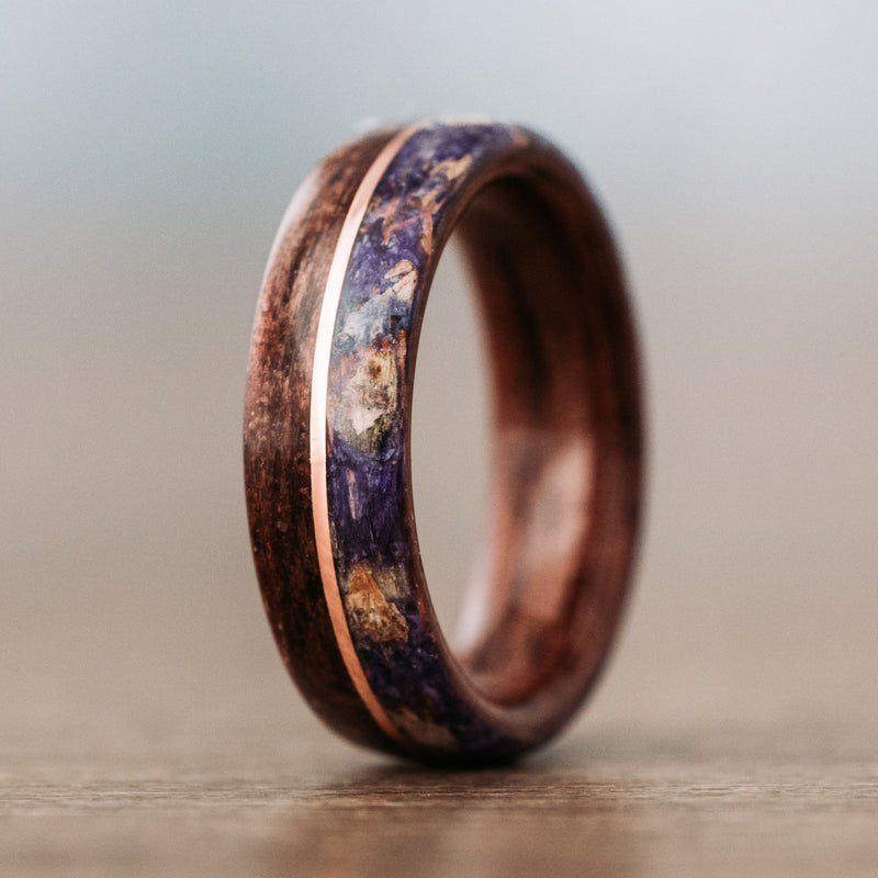 Champ-Elysees-Womens-Antique-Walnut-Wood-Wedding-Band-14k-Rose-Gold-Inlay-Provence-Lavender-Rustic-and-Main