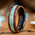 Men's wood ring with rifle stock and turquoise