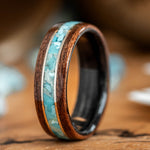 Men's wood ring with rifle stock and turquoise